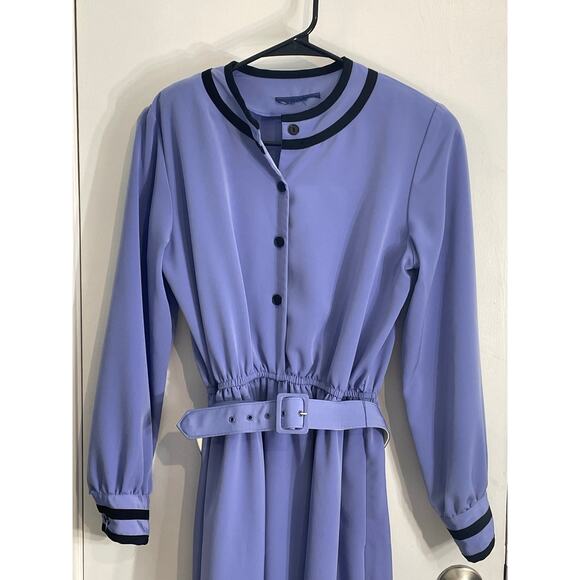 Vintage Madea Church Lady Dress Size 6 Blue Belted Secretary Modest Office - Picture 2 of 7